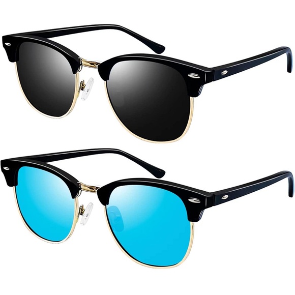 Semi Rimless Polarised Sunglasses Men Women Classic Horn Rimmed Frame UV400 - Picture 6 of 7